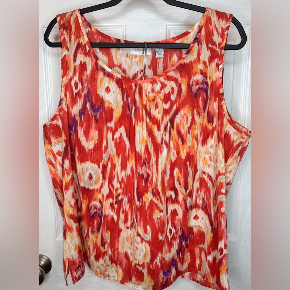 Chico's Red and Orange Patterned Tank Size 3 (XL)